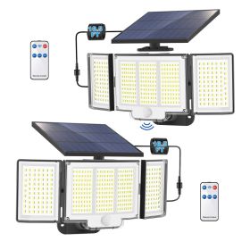 1,2 Pack Solar Lights Outdoor 348 LED Motion Sensor Lights With Remote Control  3 Head Waterproof (Option: 2pcs)